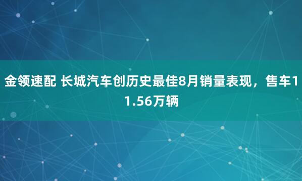 金领速配 长城汽车创历史最佳8月销量表现，售车11.56万辆